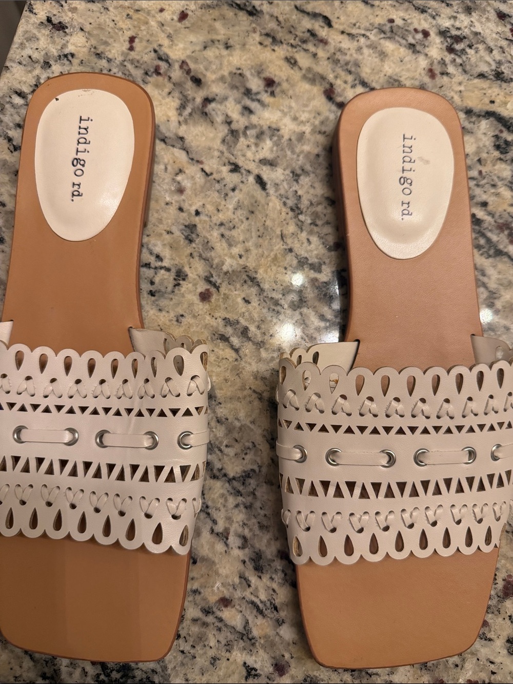Indigo Cream Laser-Cut Slide Mules